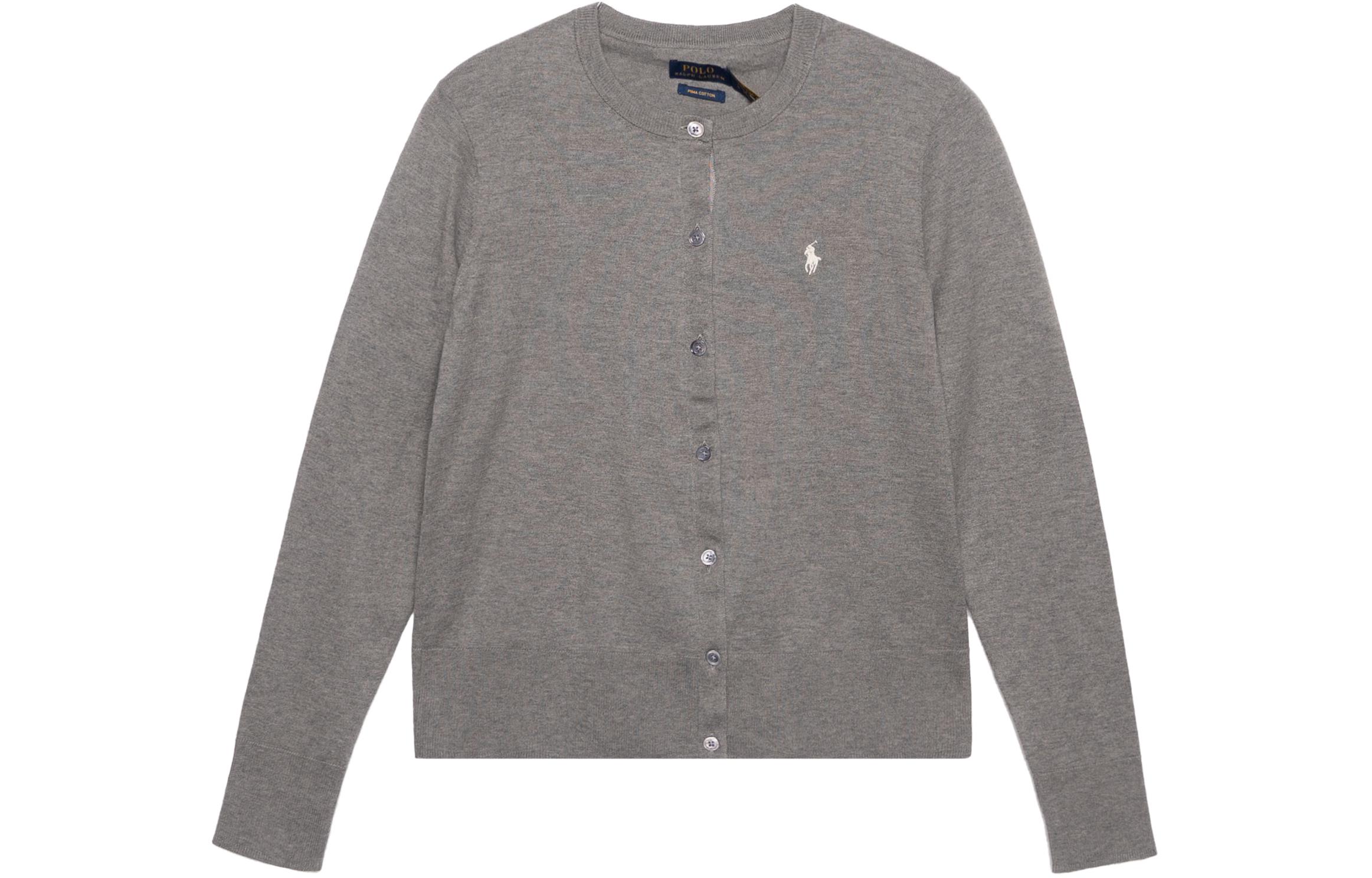 Polo Ralph Lauren Женский лого-интарсия однобортный топ grey — фото 4