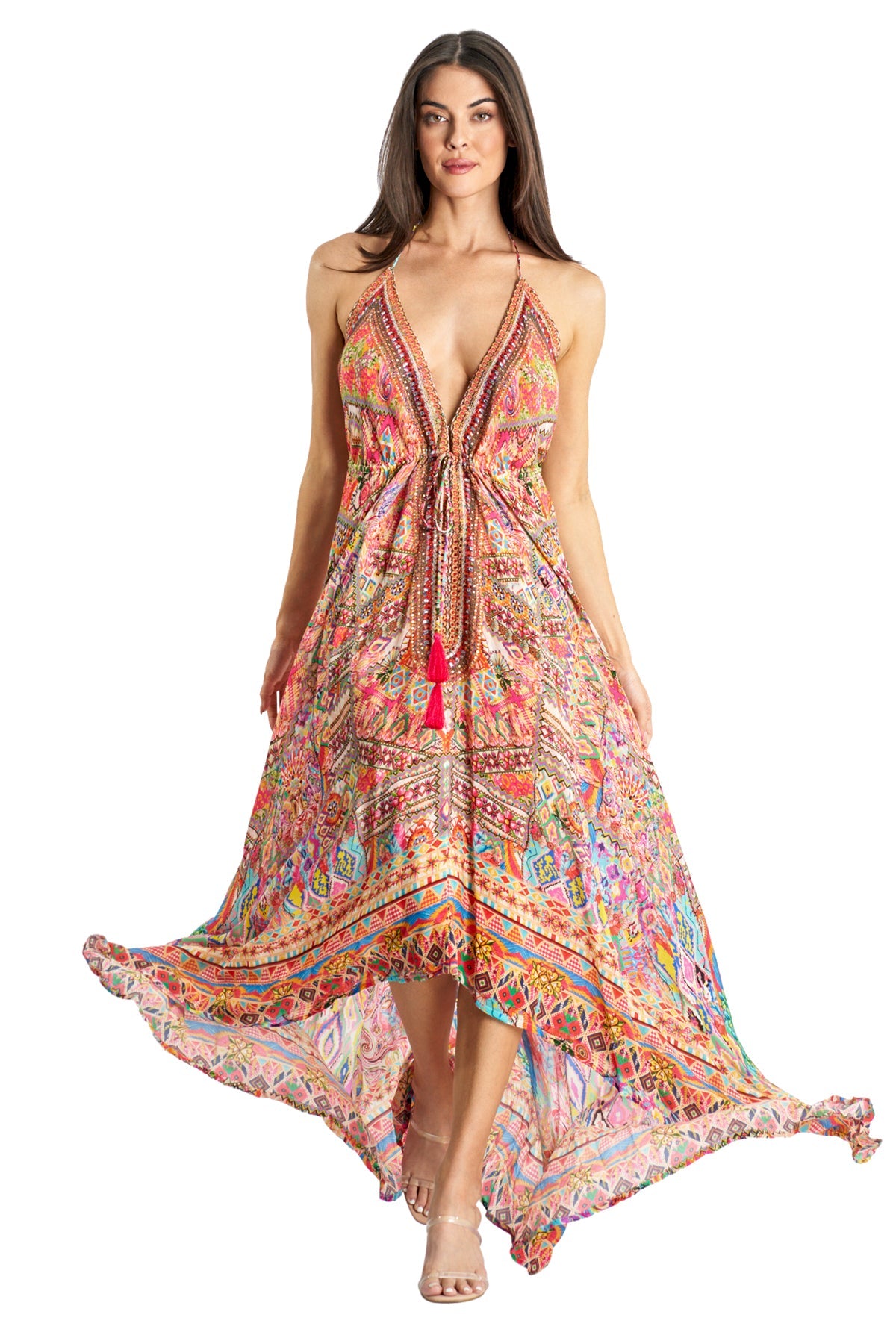 

Платье макси с бретелью через шею Minka La Moda Clothing, цвет multi