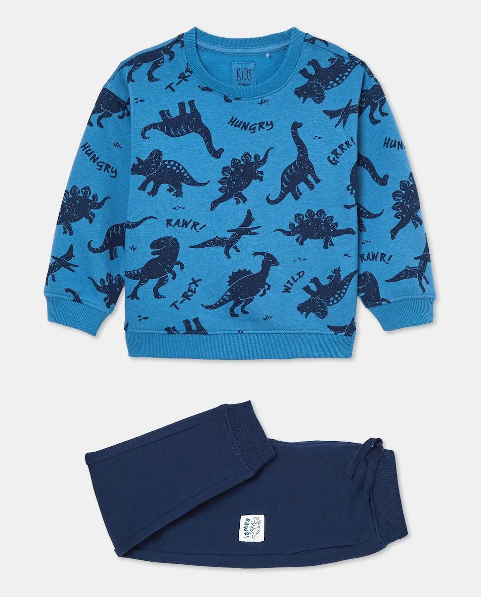 

Комплект из 2 предметов толстовка с застежкой и штаны из плюша для мальчика с принтом динозавров по всей поверхности Kids El Corte Inglés, синий