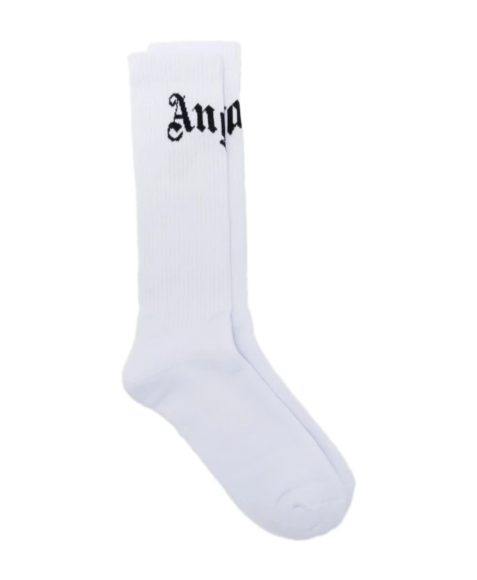 

Белые носки с логотипом, черные длинные носки Palm Angels, белый