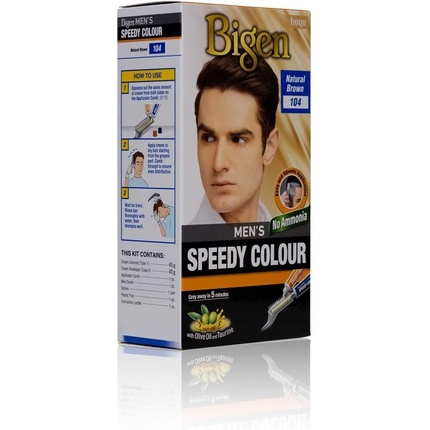 Мужская краска Speedy Color, легкое и быстрое нанесение, без аммиака, с аппликатором-расческой 104, натуральный коричневый Bigen — фото 2