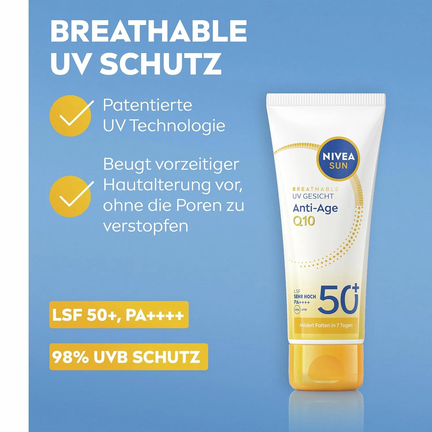 Солнцезащитный крем NIVEA SUN для лица с SPF 50+, антивозрастной Q10, 40 мл Nivea Sun — фото 2