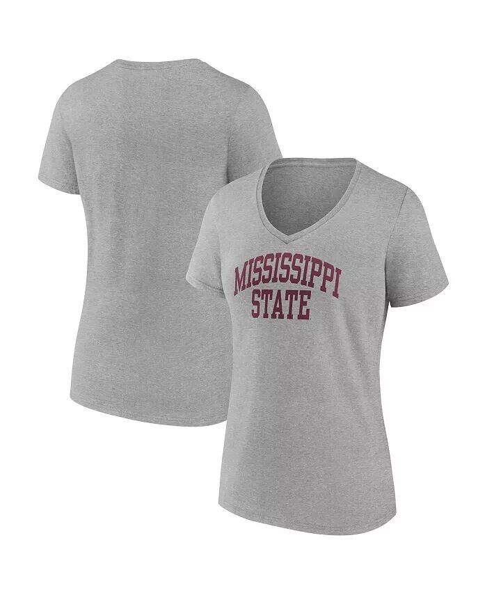 

Женская футболка Heather Grey Mississippi State Bulldogs Basic Arch с v-образным вырезом Fanatics