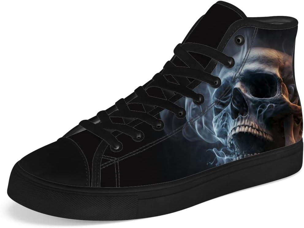 

Мужские и женские высокие кеды с черепом на шнуровке, готические высокие кеды, повседневная обувь Chebing, черный