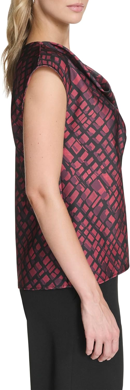 Женская мягкая блузка Calvin Klein с драпированным воротником, Cranberry Multi — фото 3