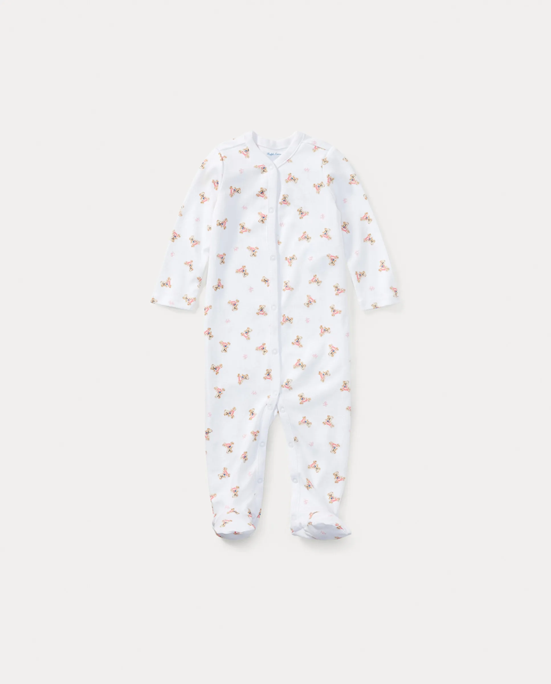 

Детский комбинезон для девочки из хлопка с мишкой Поло Polo Ralph Lauren, белый