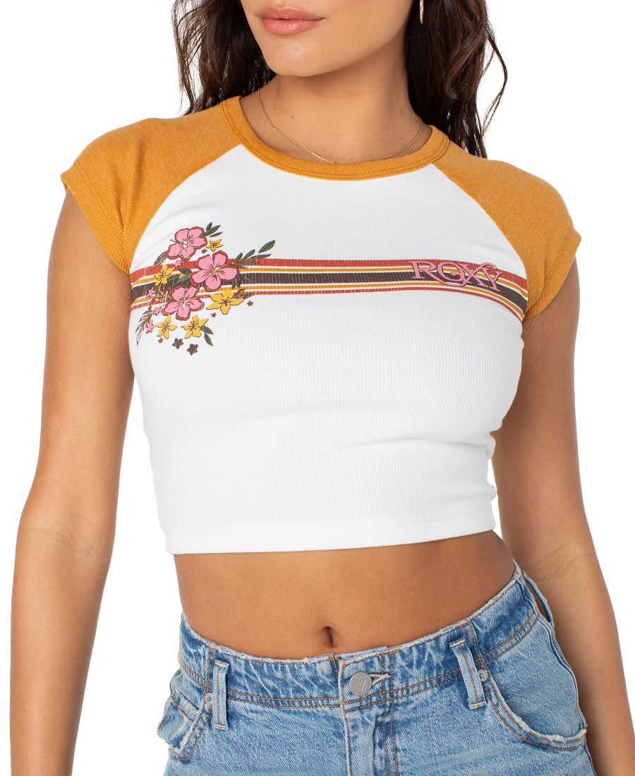 Укороченный топ в рубчик в стиле ретро для подростков Roxy, Buckthorn Brown Retro Heritage Stripe — фото 3