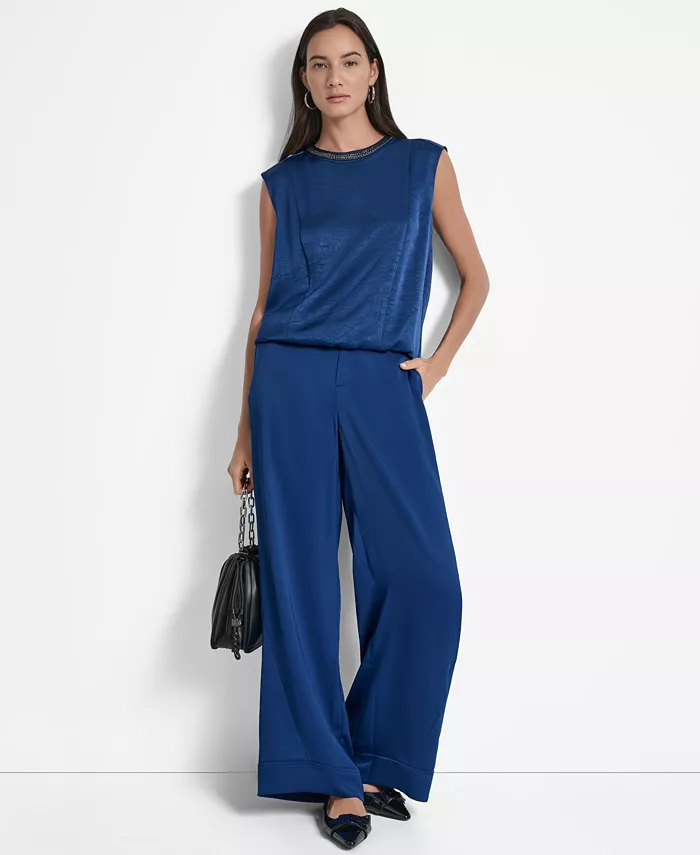 

Текстурированный топ без рукавов и широкие брюки с эффектом глазури DKNY, черный