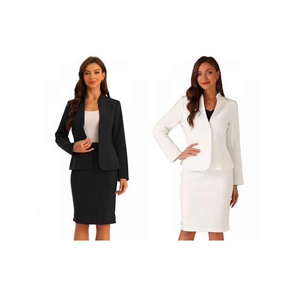 

2 упаковки 2-предметных деловых комплектов для женщин: пиджак без воротника и классическая юбка-карандаш Allegra K, Black White
