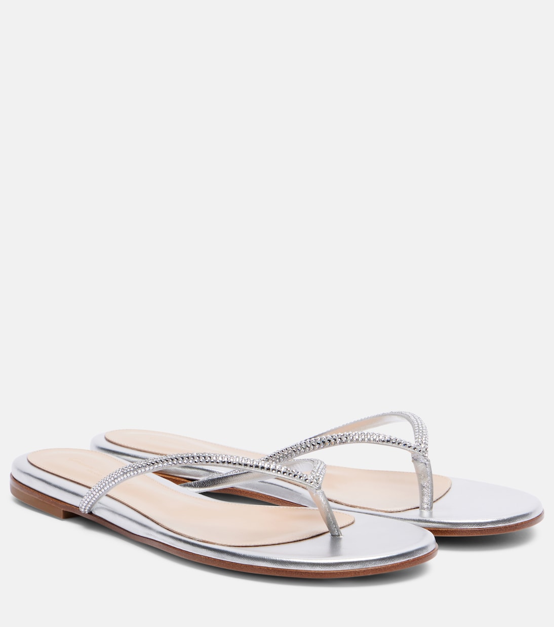 Индийские сандалии-танкетки из металлизированной кожи Gianvito Rossi, Silver+Silver