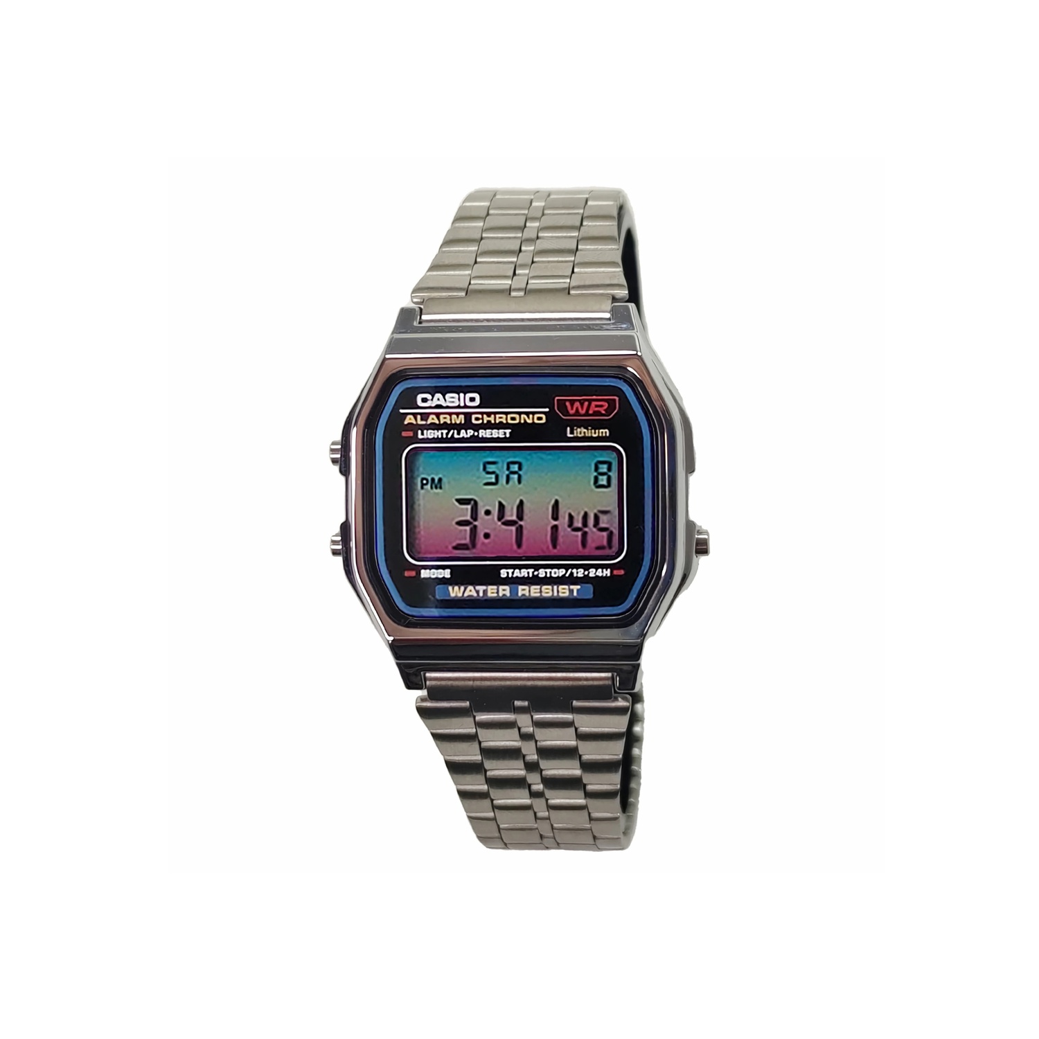 

CASIO Часы Retrofit Series Quartz Movement Stainless Steel Strap Watch Men's Watch Purple Watch Dial, Silver Strap with Gradient Blue-Green Dial