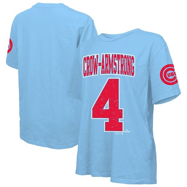 

Женская футболка Pete Crow-Armstrong Chicago Cubs light blue oversized с именем и номером Majestic Threads, Синий, Женская футболка Pete Crow-Armstrong Chicago Cubs light blue oversized с именем и номером Majestic Threads