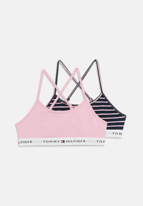 Топ-бралетт Tommy Hilfiger 2 pack signature repeat logo underband bralettes underwired bra, розовый/бретон