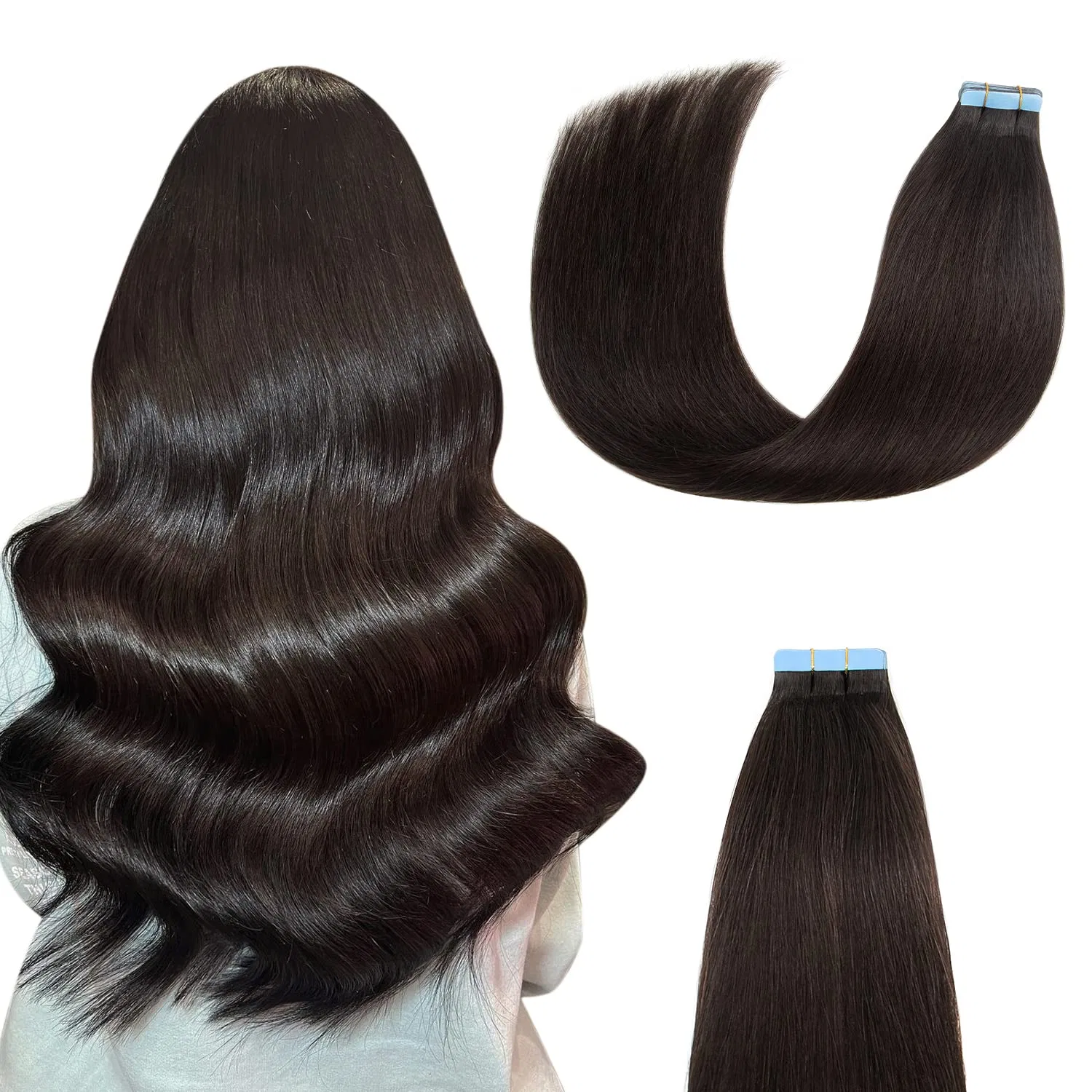 Накладные пряди на ленте из натуральных волос Remy Silky Straight Agmity, #1B Natural Black
