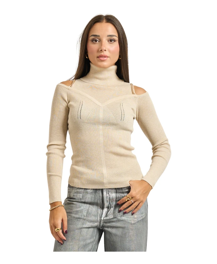 

Ребристый свитер с высоким воротником Fracomina, бежевый