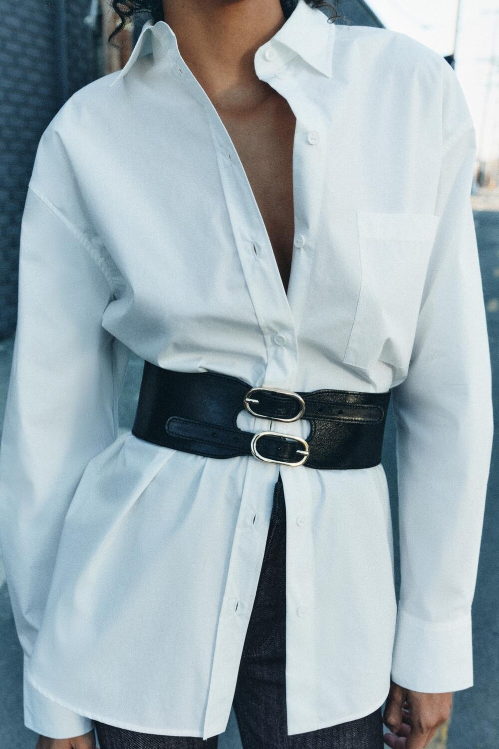 

Поясной ремень с двойной пряжкой ZARA, черный