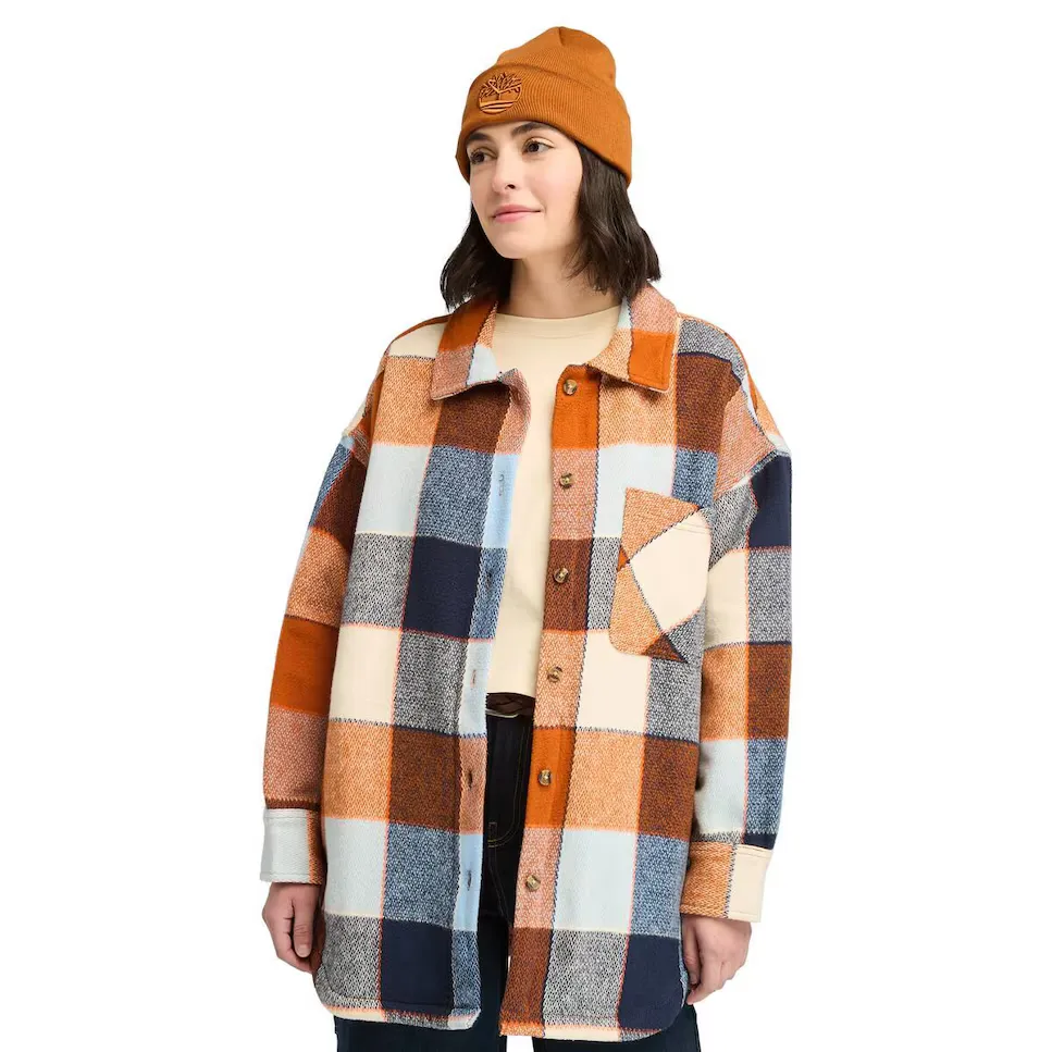 

Женская фланелевая рубашка из 100% хлопка в клетку и оранжевым карманом Timberland