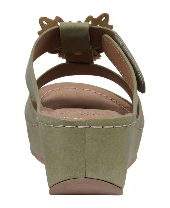 Женские босоножки-танкетки Talia с цветочным принтом GC Shoes, зеленый — фото 3