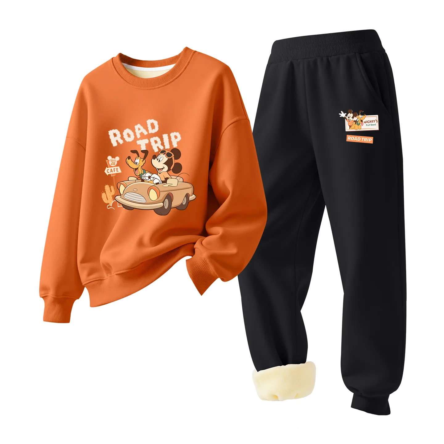 Детский спортивный костюм с круглым вырезом Disney, [Thickened Lamb's Wool]Di Happy Orange+Di Happy K Black