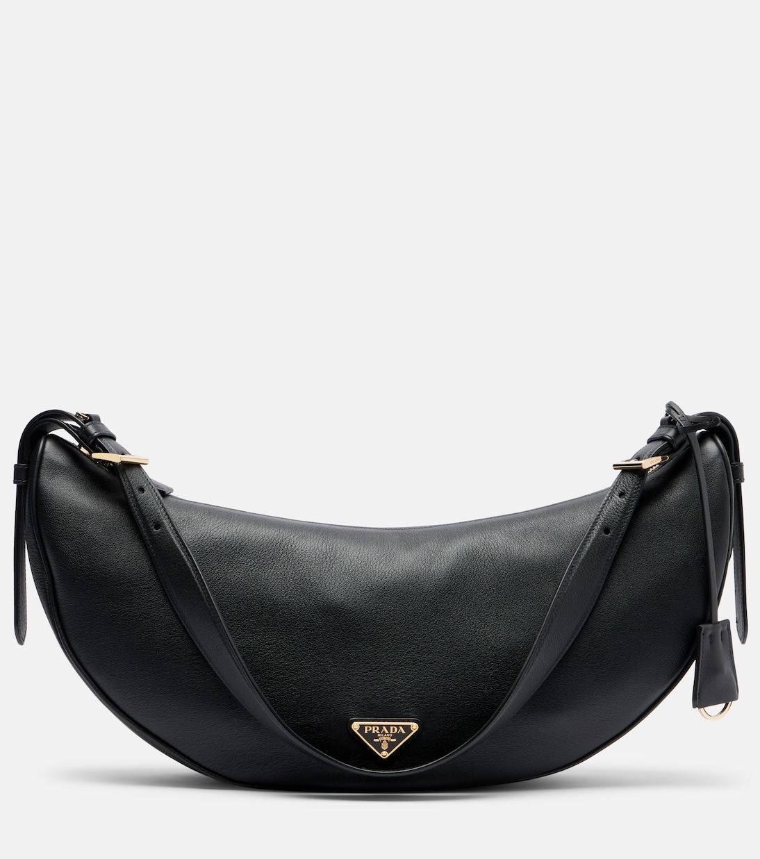 

Полукруглая большая кожаная сумка через плечо Prada, черный