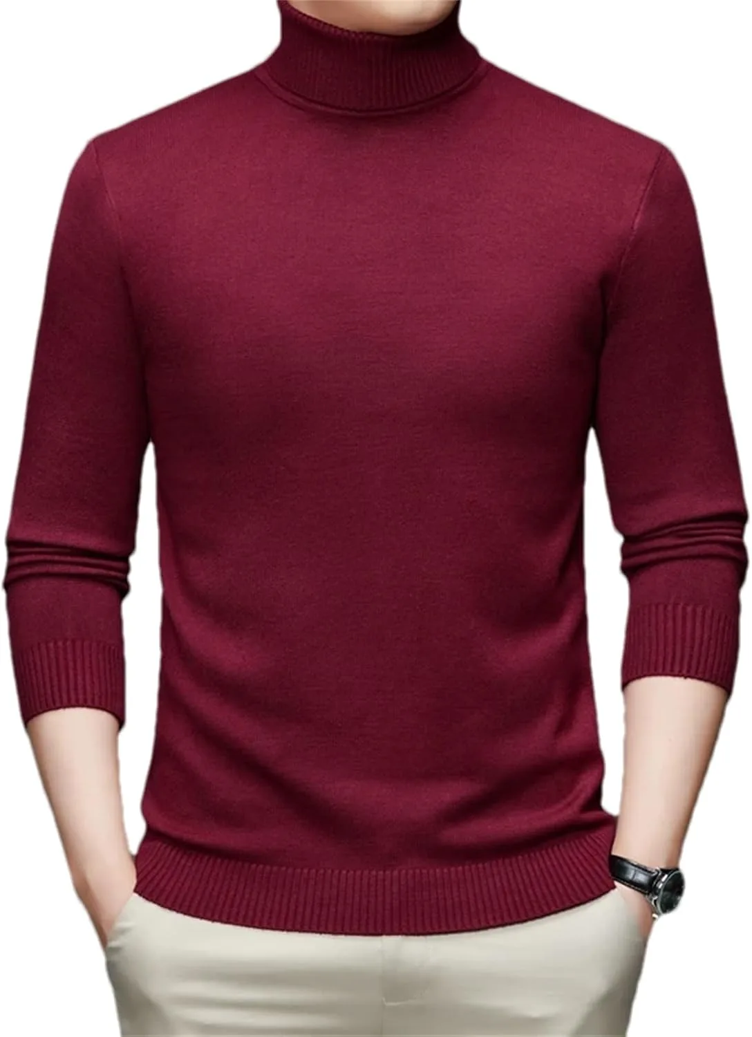 

Мужской водолазка длинный рукав вязаный топ пуловер теплый осень и зима однотонный повседневный свитер OWEIEYEU