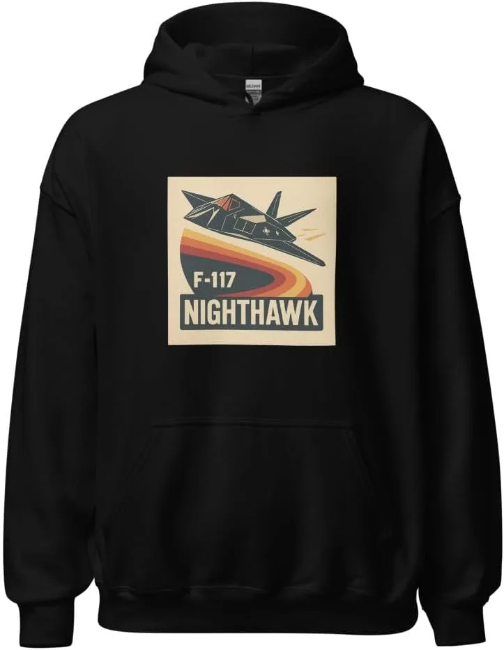 Толстовка Lockheed F-117 Nighthawk - худи в стиле ретро с изображением самолета-невидимки Generic, черный