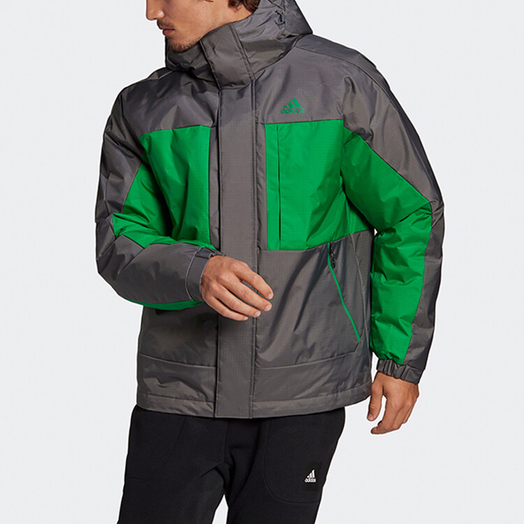 Пуховик мужской черный/зеленый Adidas, черный/зеленый — фото 2