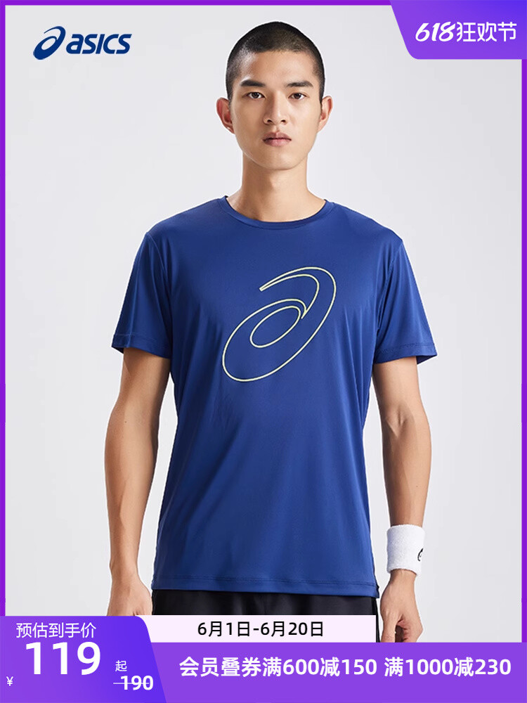 

Футболка мужская Asics с короткими рукавами, черный, Синий, Футболка мужская Asics с короткими рукавами, черный