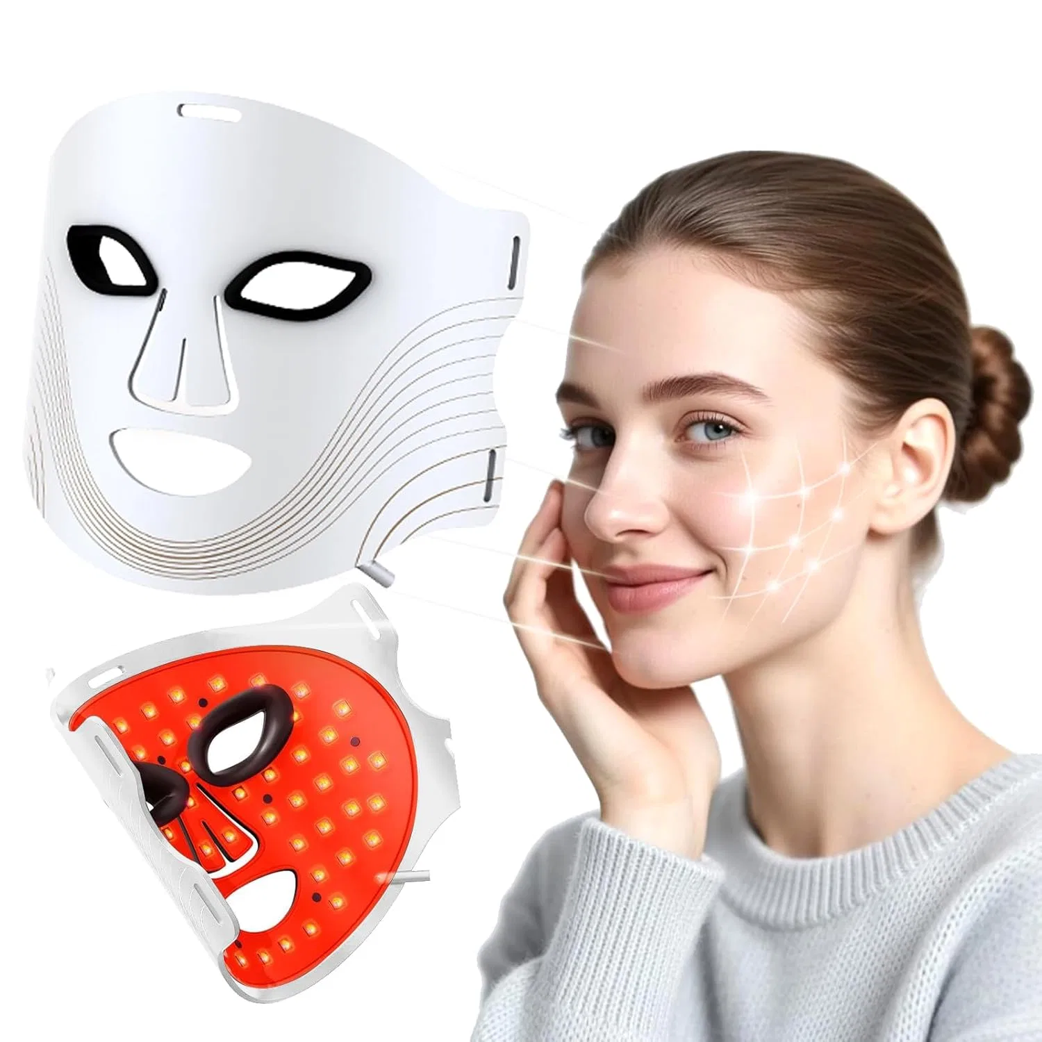 LED маска для лица для светотерапии с 4 режимами, белая Sovarc, White