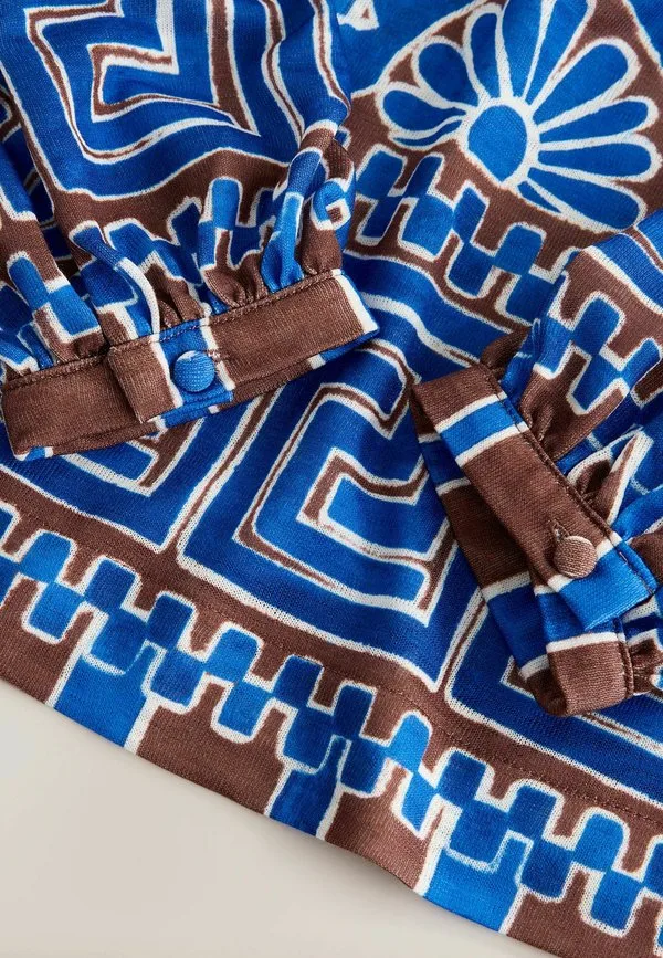 Топ с длинными рукавами и вырезом-лодочкой, стандартного кроя Next, Blue Brown Print — фото 3