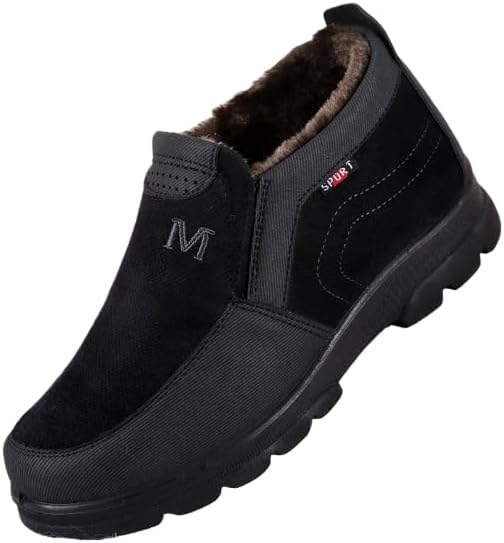 

Мужские зимние ботинки для снега с хлопковой подкладкой, на застежке слипоны, повседневные теплые кроссовки для прогулок и дома Hhhchpm, черный