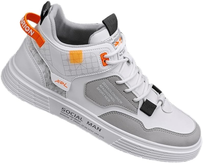 

Мужские высокие спортивные кеды из ткани - кожаная поверхность, дышащие, и повседневные Clolinde, белый