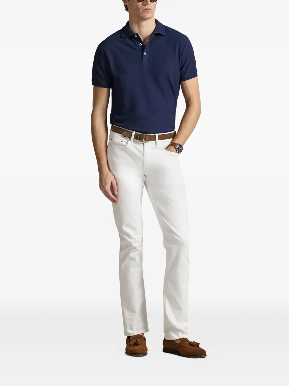 Рубашка-поло с короткими рукавами на пуговицах Polo Ralph Lauren, синий — фото 2