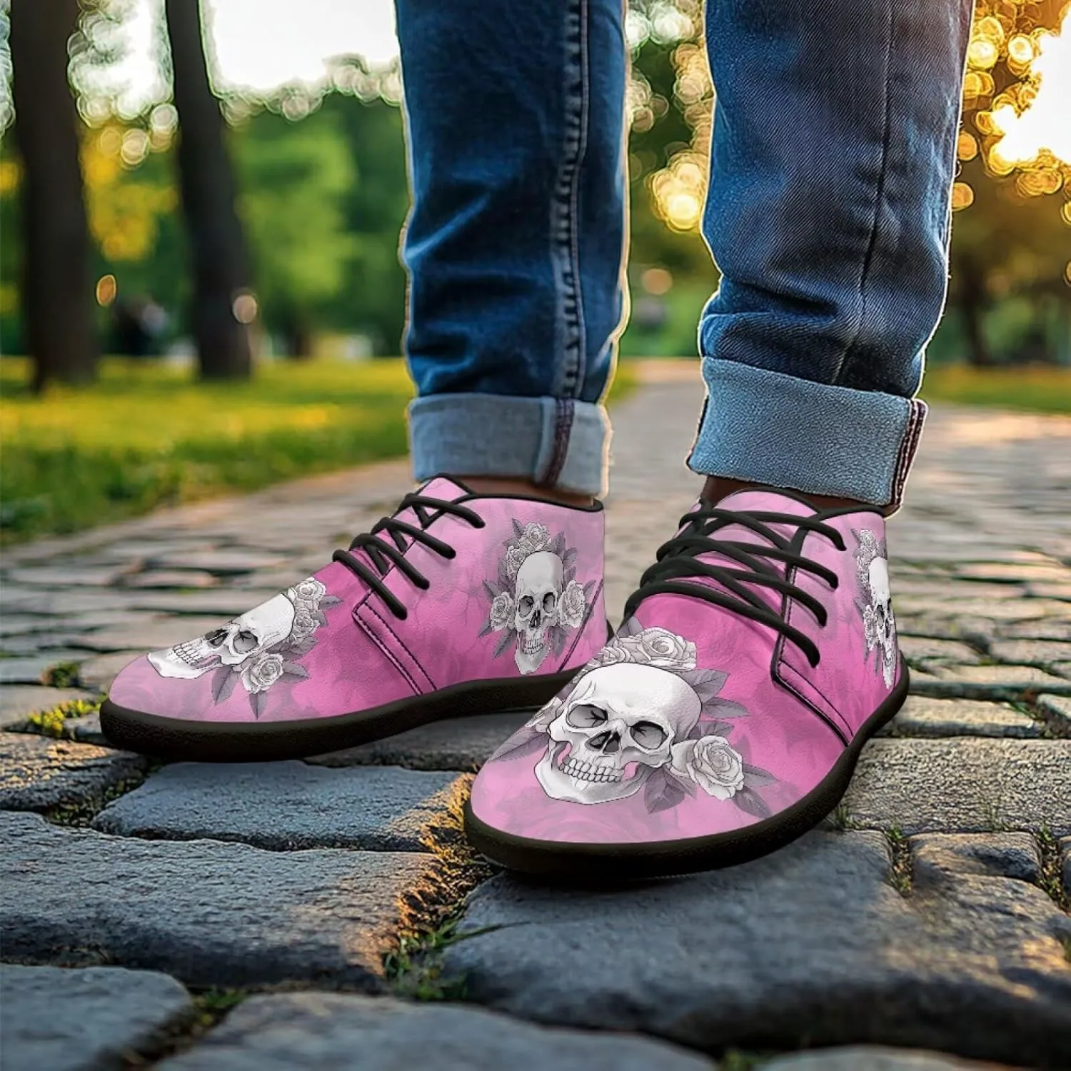 Мужские кроссовки Jeiento Barefoot, ботинки босоногого типа с черепами и цветочным принтом, с широкой носковой частью, воздухопроницаемые, противоскользящие, розовый/розовый — фото 4