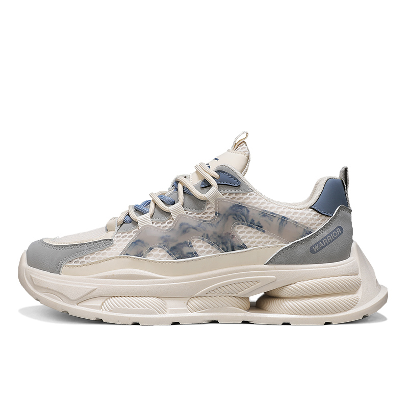 

WARRIOR Массивные кроссовки унисекс низкие серо-бежевые серо-голубые крупная сетка, цвет Beige Gray Blue-Large Mesh