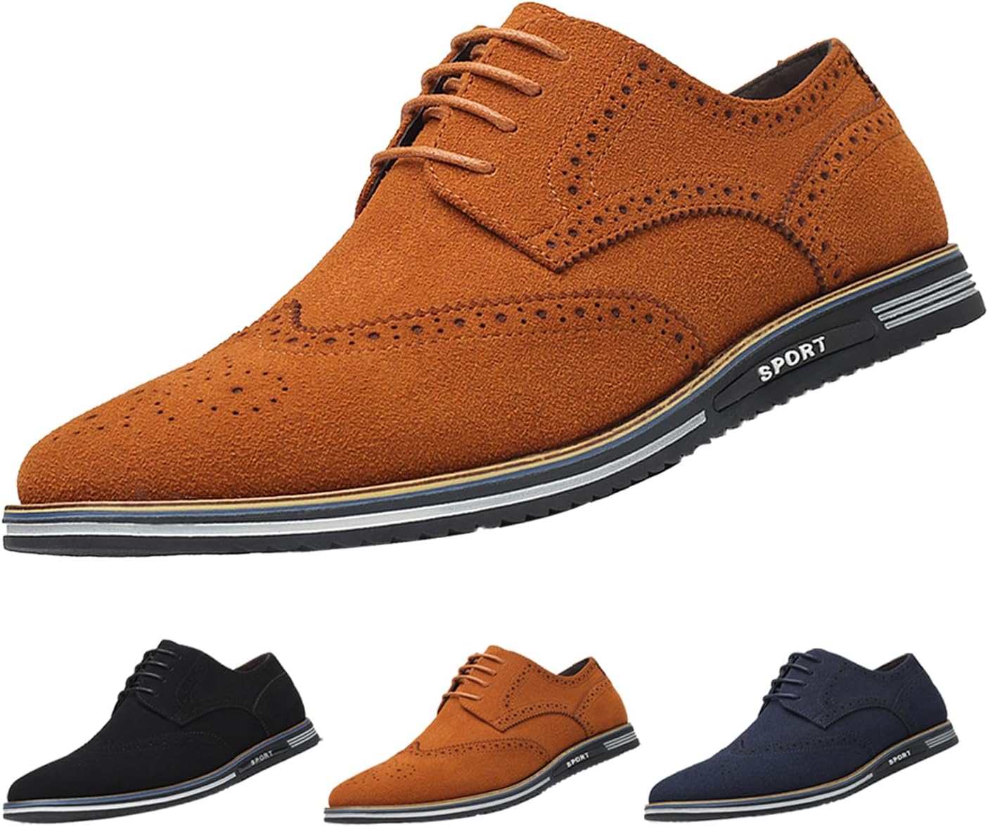 

Мужские замшевые оксфорды, стильные винтажные удобные шнурованные нескользящие классические туфли с крыльями и резьбой, подходящие для бизнеса и повседневной носки Blackeeight, коричневый