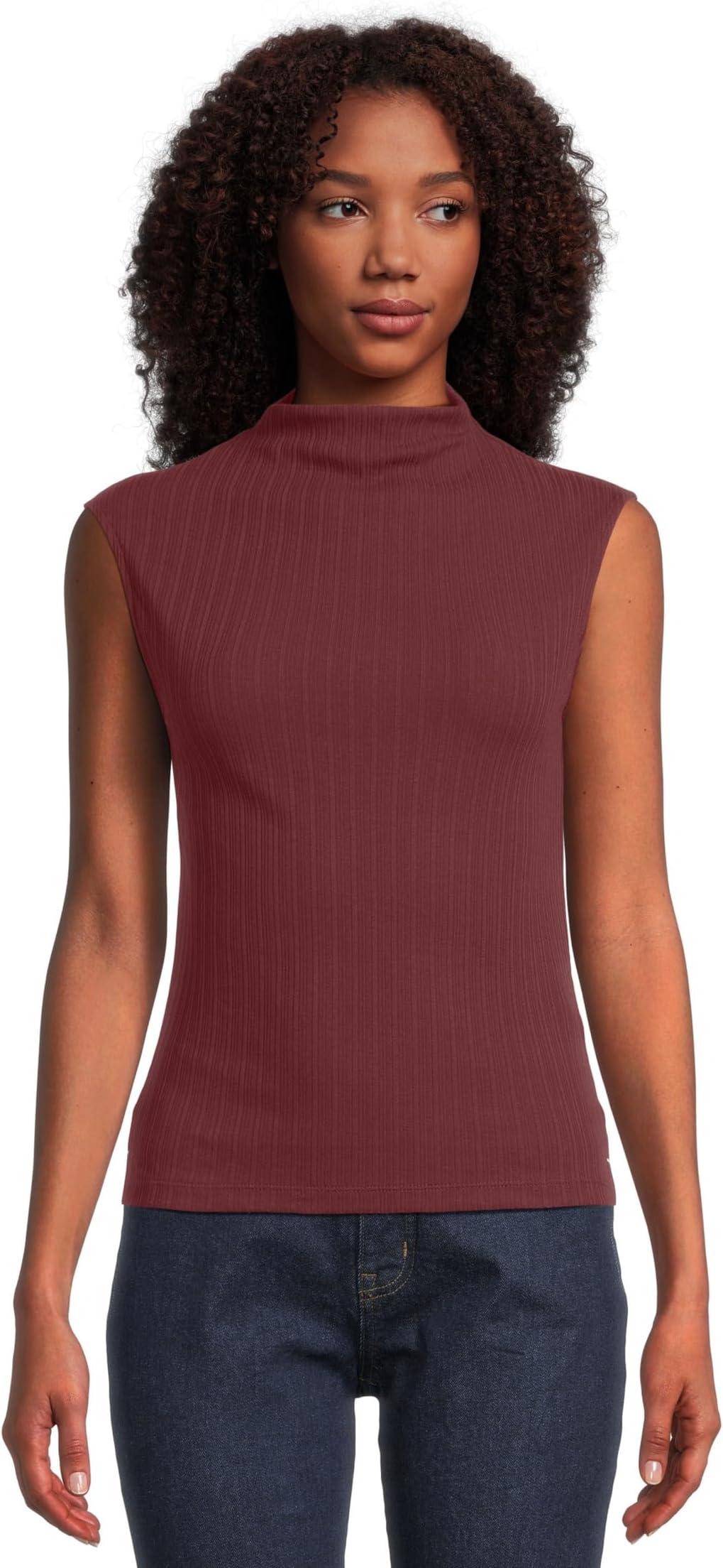 

Топ Madewell Mock Neck Cotton Rib Top, цвет Cabernet