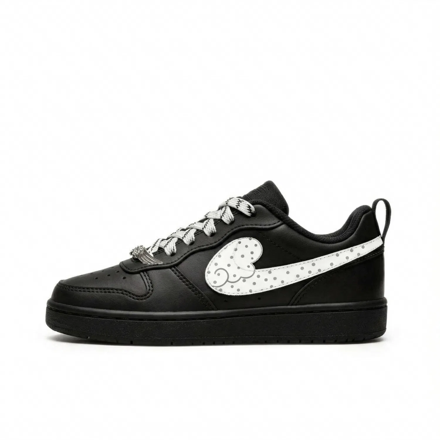 Кроссовки для скейтбординга детские Court Borough Dark Chocolate With Polka Dot Abrasion Resistant Low top Black White Nike — фото 3