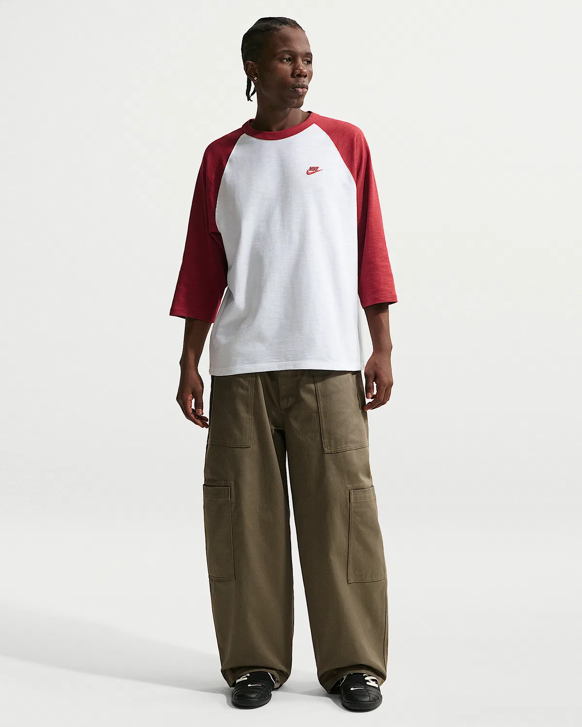 Мужская футболка с рукавом 3/4 реглан Nike Sportswear Club, Team Crimson/White/Team Crimson — фото 4