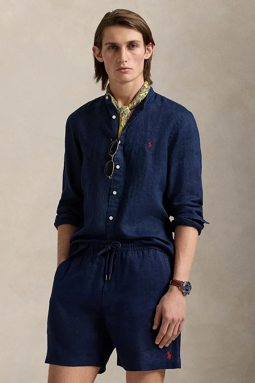 

Льняная рубашка Polo Ralph Lauren, темно-синий