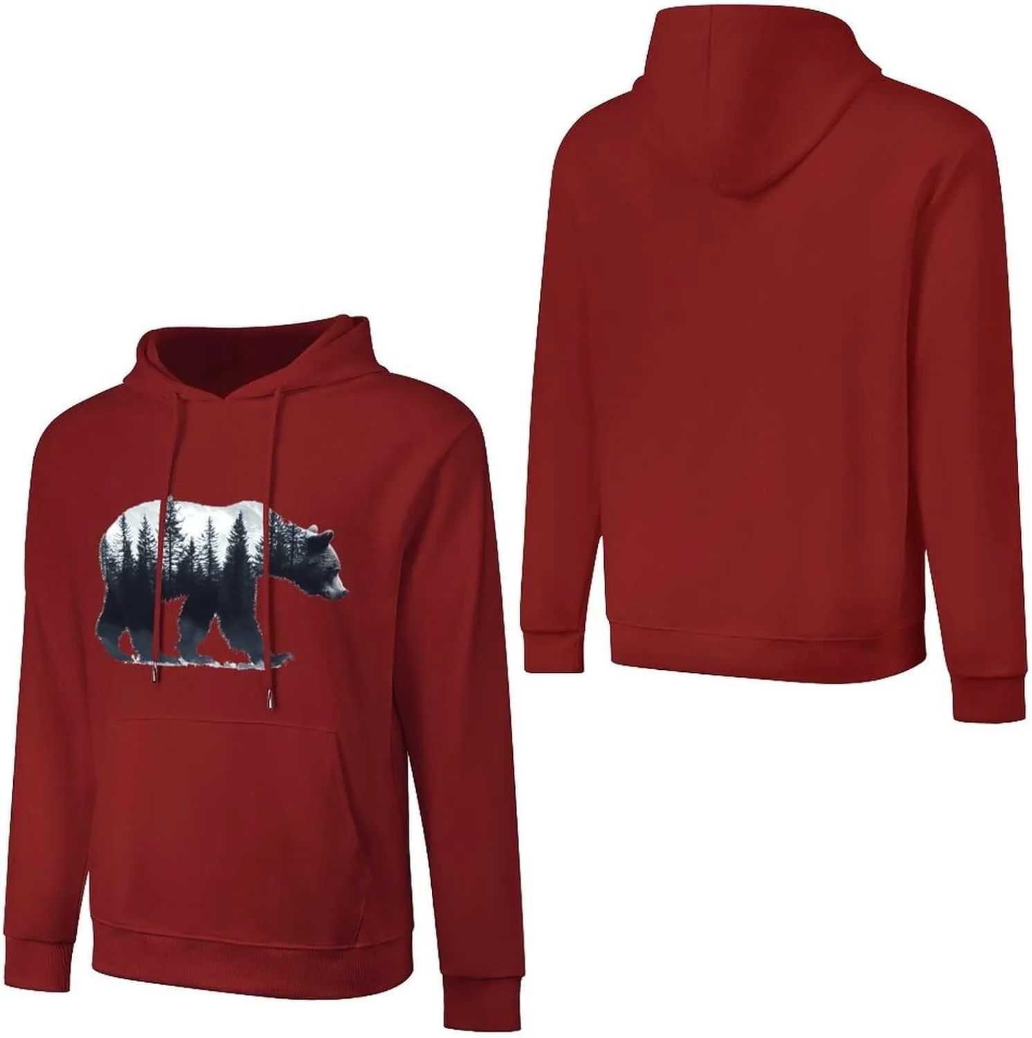 Толстовка Bear Forests Silhouette с капюшоном и карманом Generic, темно-багровый — фото 4