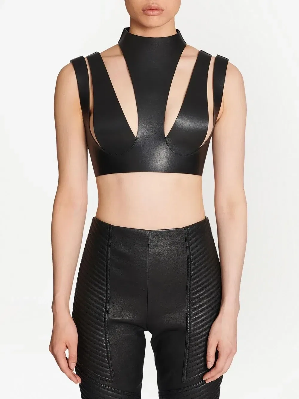 Укороченный топ с вырезами Balmain, черный — фото 3