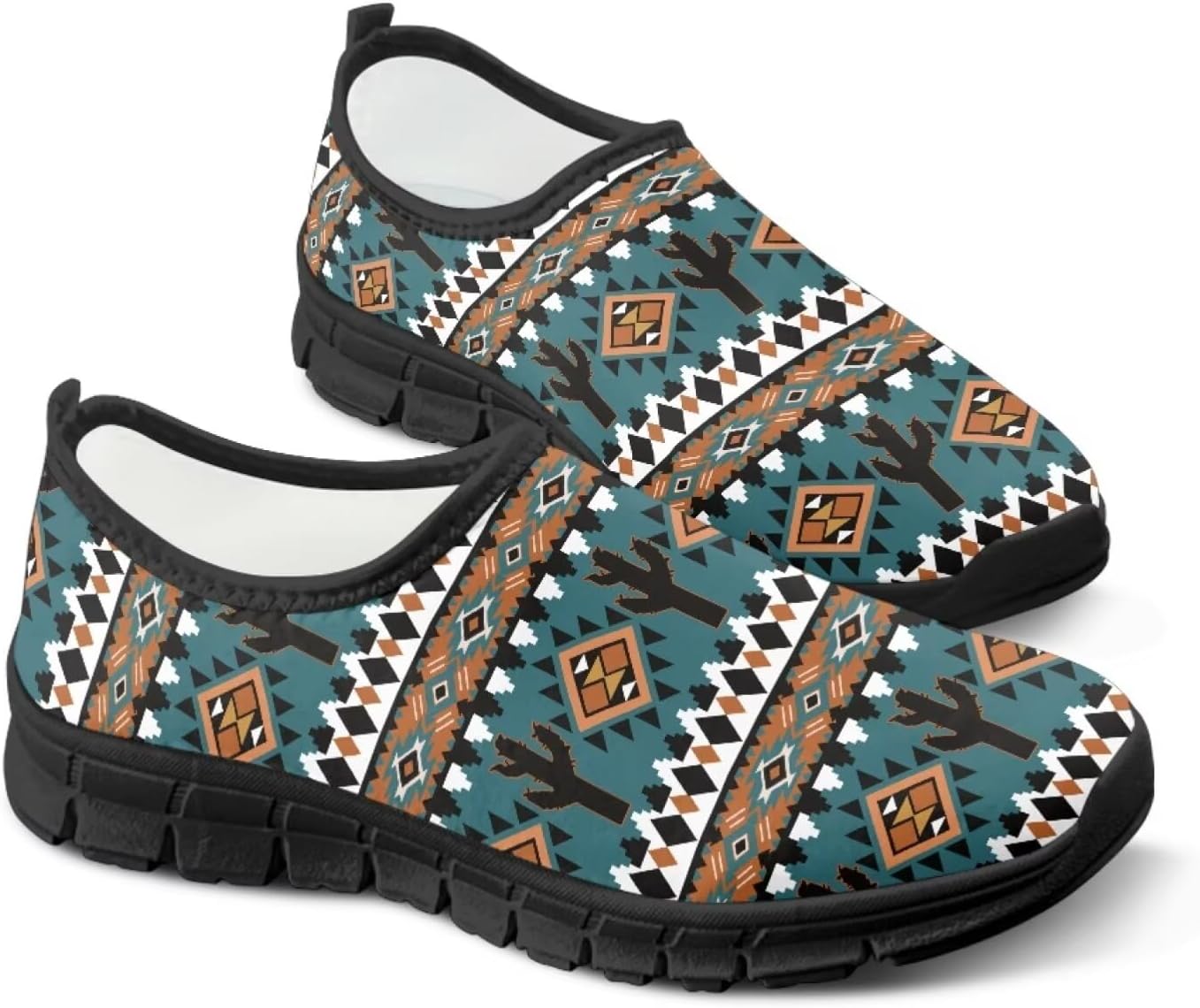 

Слипоны Binienty Vantage для мужчин и женщин, широкий размер, удобная подошва EVA, противоскользящие туфли, сетчатая обувь для улицы, Aztec Tribal Cactus
