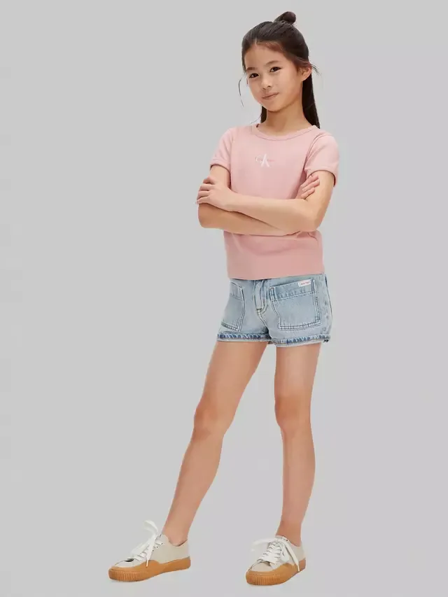 Детская футболка с ребристым логотипом, кварцево-розовый Calvin Klein