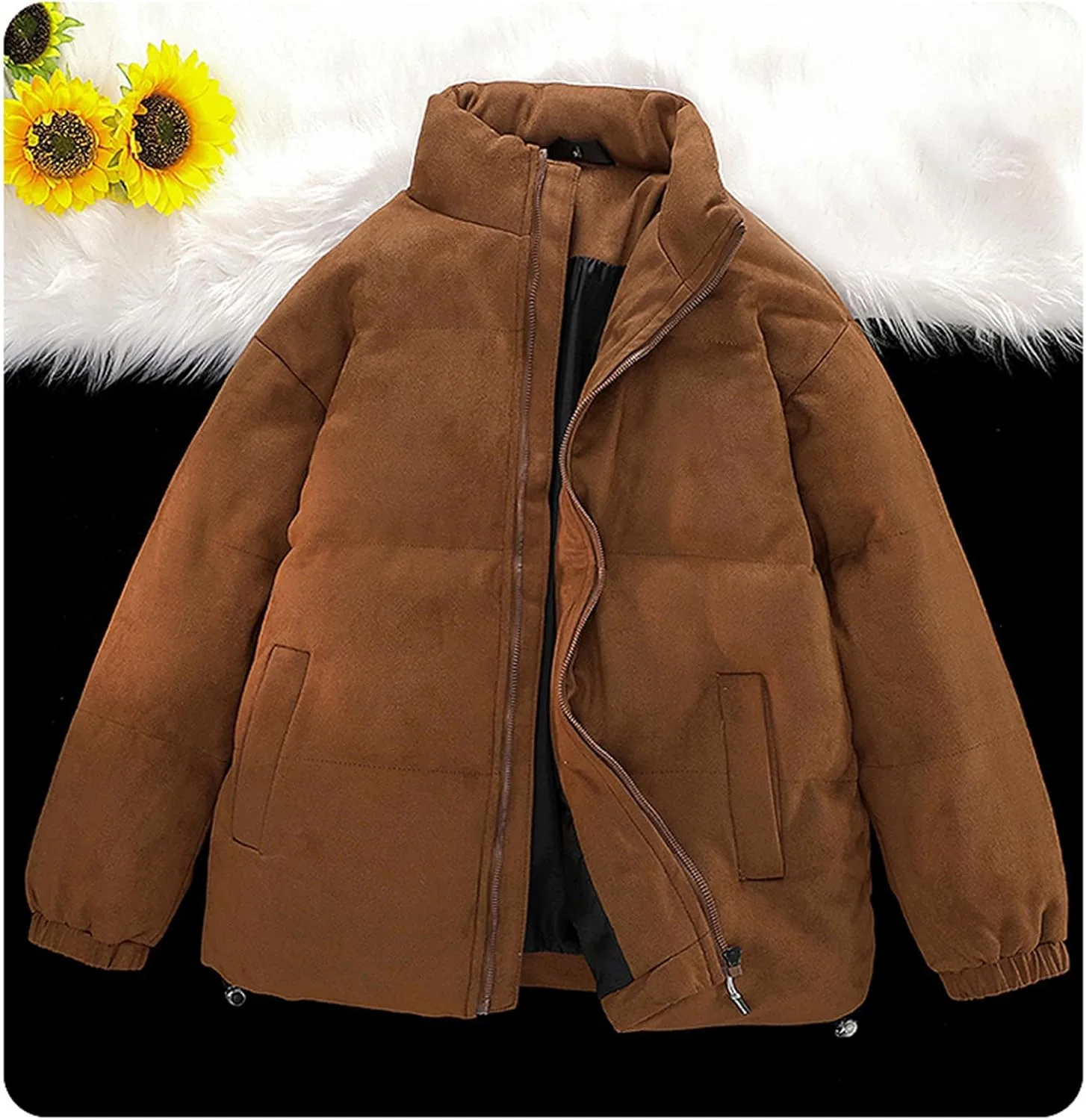 Мужская зимняя куртка Casual Stand Collar утепленная пуховая парка легкая с длинным рукавом на молнии Generic, кофейный — фото 2
