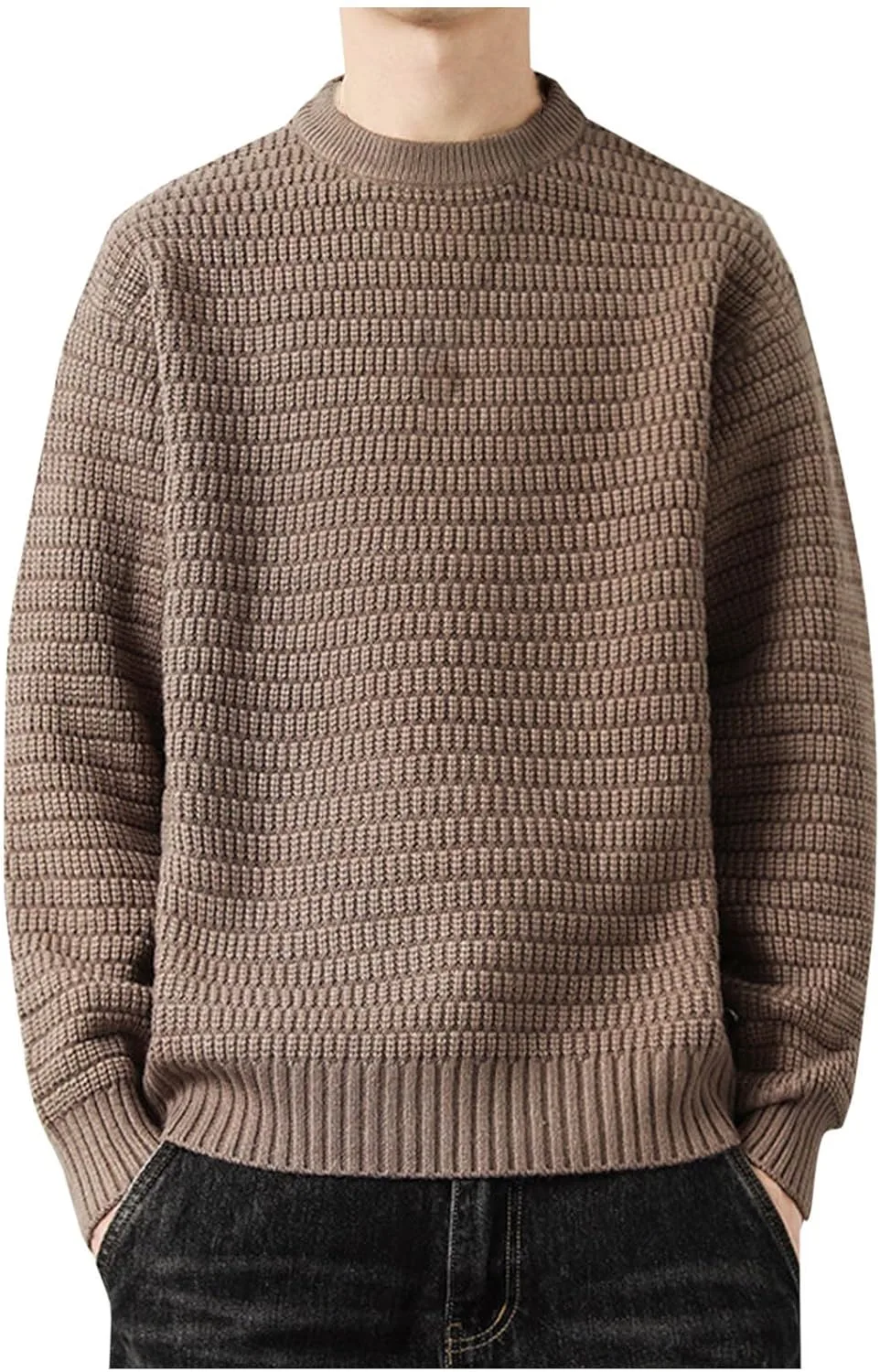 

Мужской свитер с длинными рукавами, вязаный, свободный AQAYL