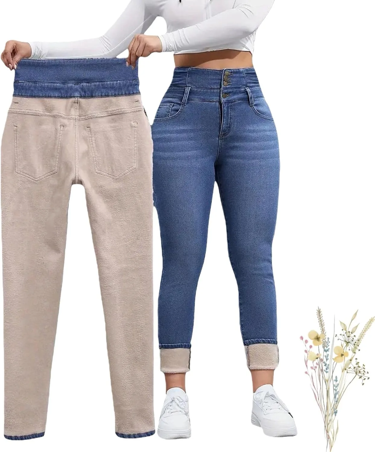 Женские утепленные джинсы с флисом, термо High Waisted Skinny