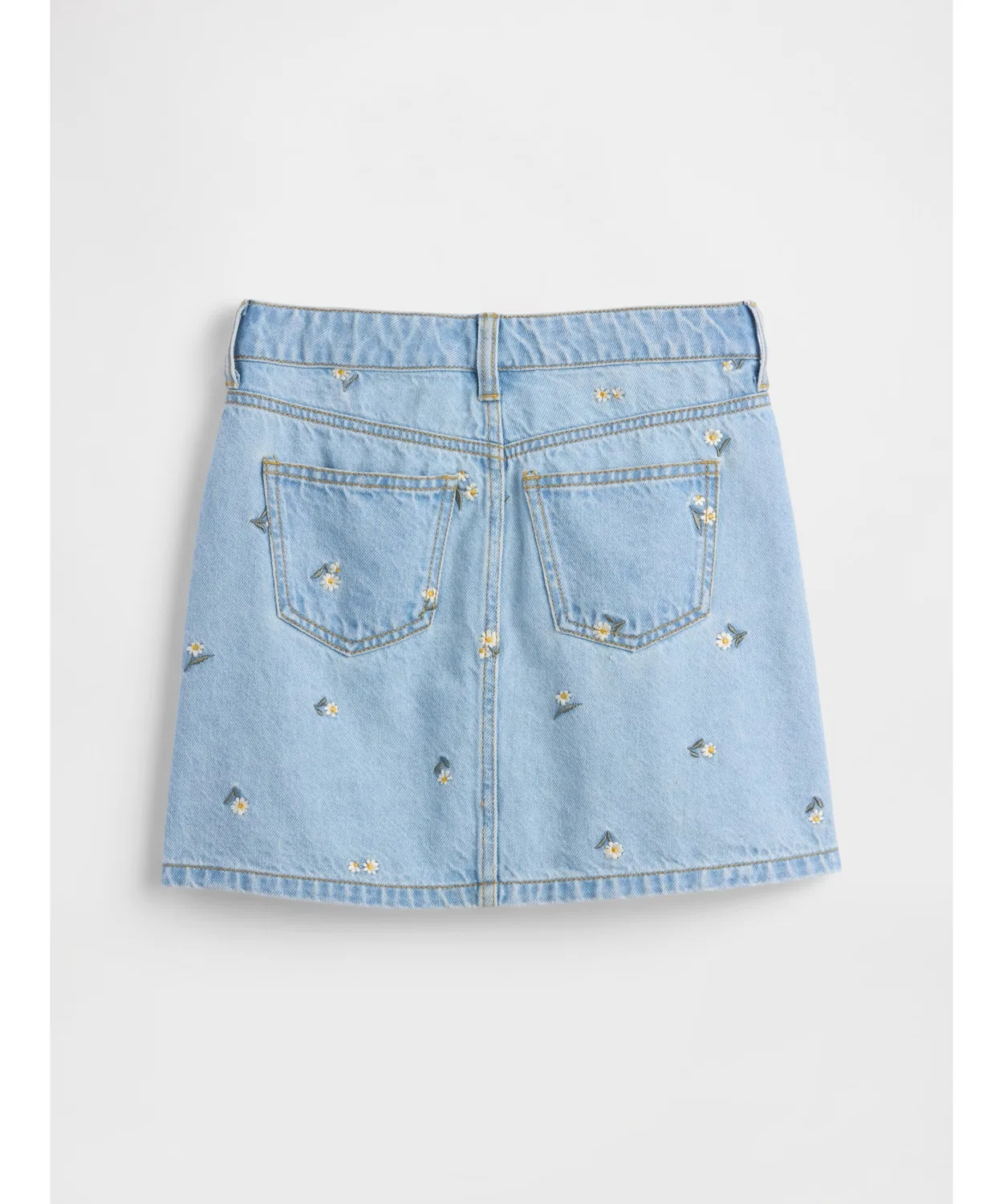 Юбка джинсовая с вышивкой Gap Kids, короткая, из хлопка, цвет светлый индиго — фото 2