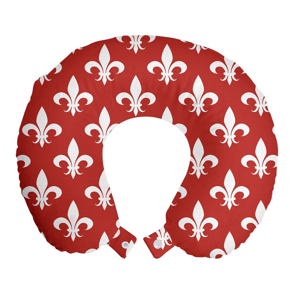 

ABAKUHAUS Fleur De Lis дорожная подушка для шеи, геральдика, пенопластовый дорожный предмет для самолета и автомобиля, 30x30 см, красно-белый