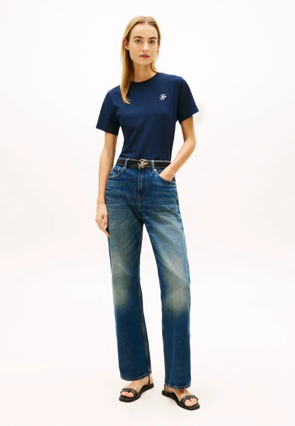 Футболка с вышитым логотипом, круглый вырез, базовая футболка Tommy Hilfiger, Dark Night Navy — фото 2